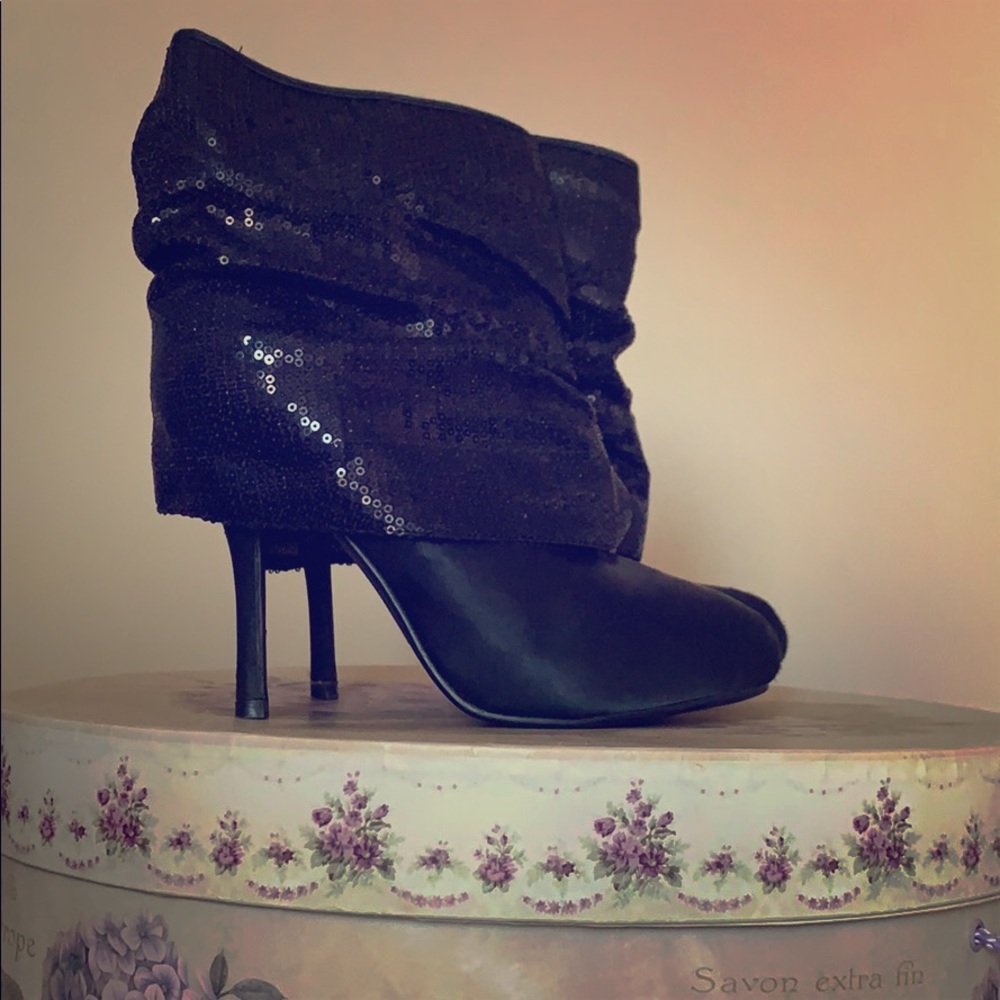 Black Satin & Sequin Ankle Boot
